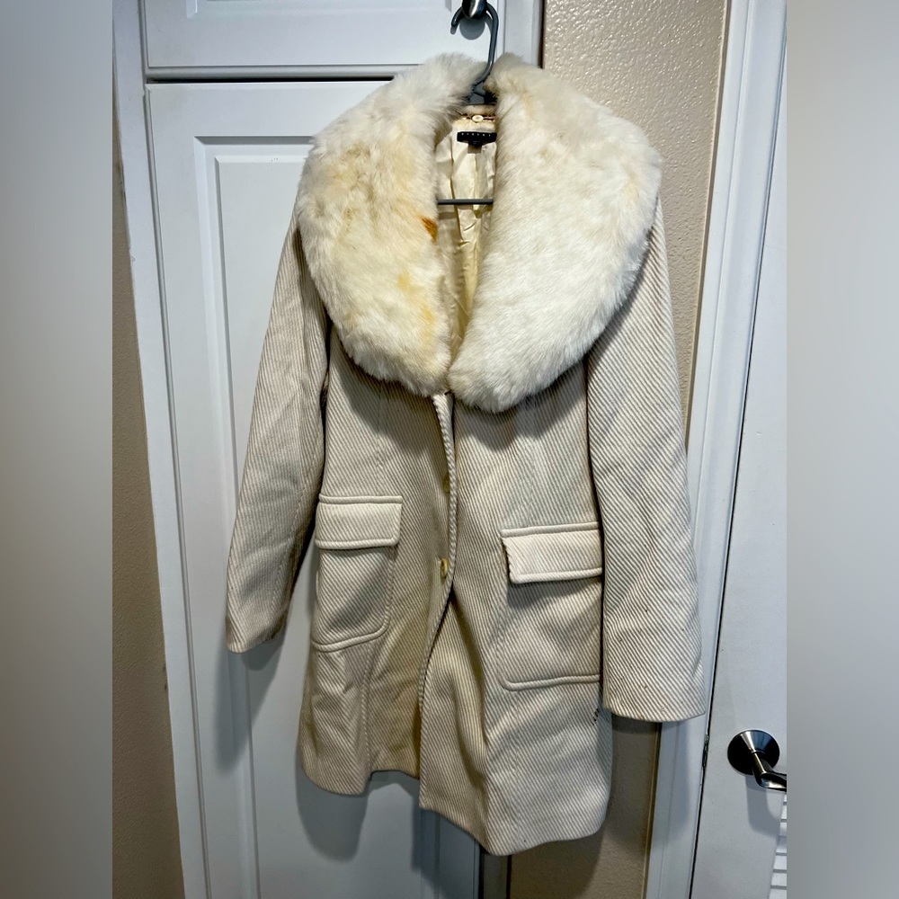 Vintage Sisley Wool Coat with Removable Fur Collar